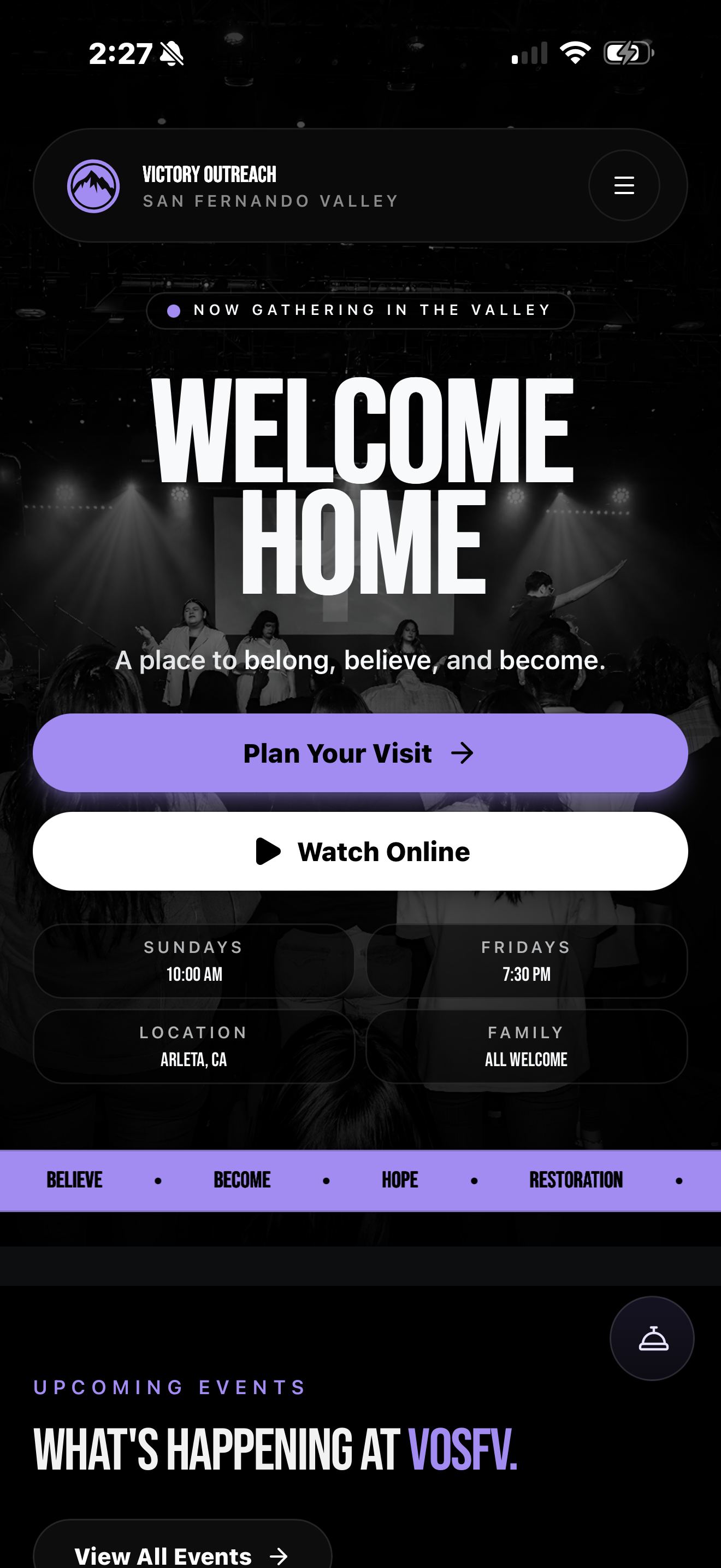 Victory Outreach SFV Digital Platform — mobile preview