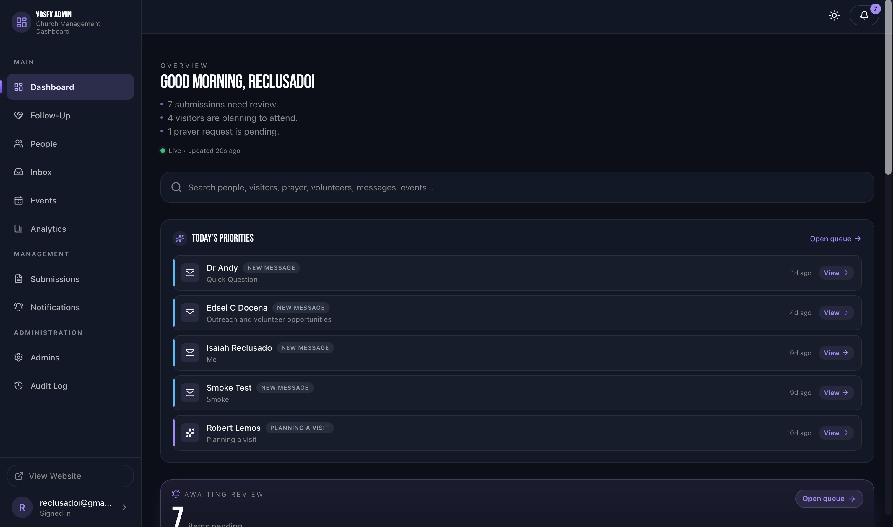 Dashboard view 1